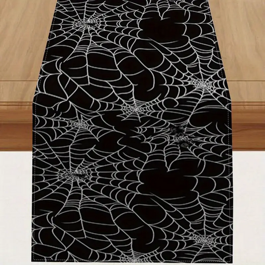 Black Spider Web Halloween Gothic Table Runner