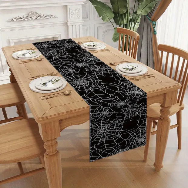 Black Spider Web Halloween Gothic Table Runner