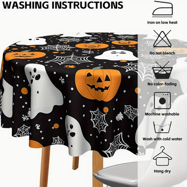 Halloween Ghost and Pumpkin Tablecloth Spider Web