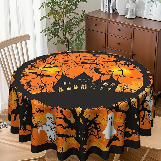 Halloween Haunted House Bats and Spider Tablecloth