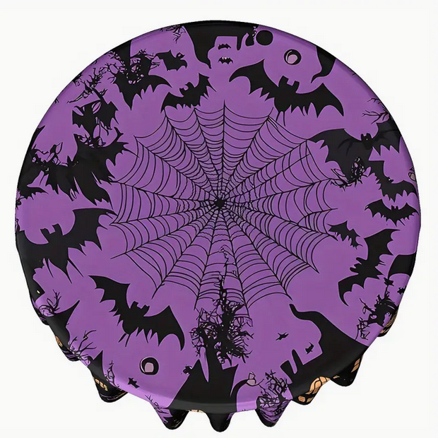 Purple Halloween Haunted House Bats and Spider Tablecloth