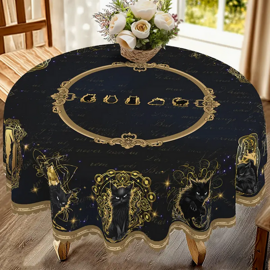 Black Cat Halloween Witchy Tablecloth