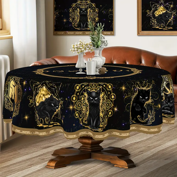 Black Cat Halloween Witchy Tablecloth