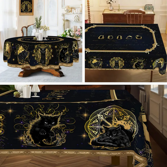 Black Cat Halloween Witchy Tablecloth
