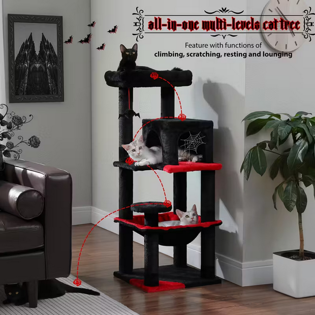 XL Gothic Cat Tree, Cat Condo with Spider Toy