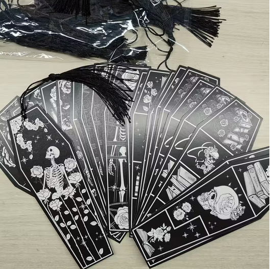 Coffin Bookmarks, Dark fantasy paper bookmarks with tassel