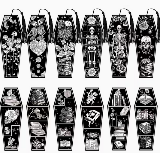Coffin Bookmarks, Dark fantasy paper bookmarks with tassel