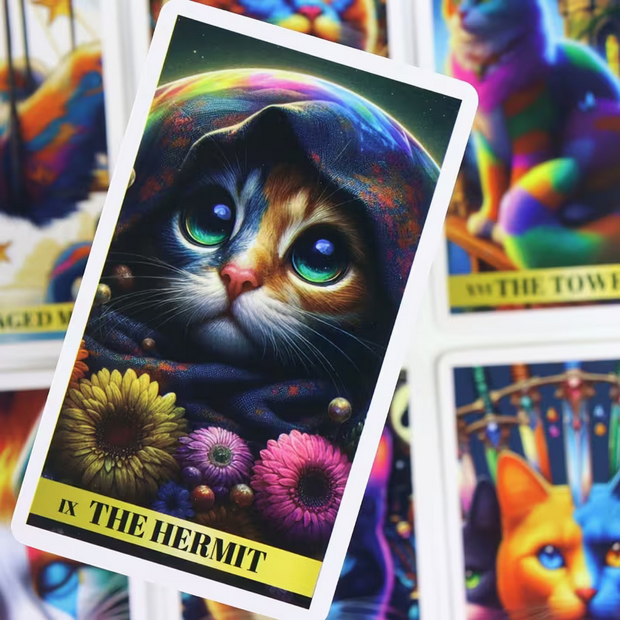 Colorful Cat Tarot Card Deck Kitty Witch Celestial