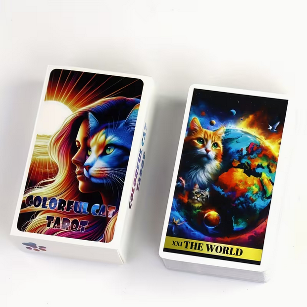 Colorful Cat Tarot Card Deck Kitty Witch Celestial