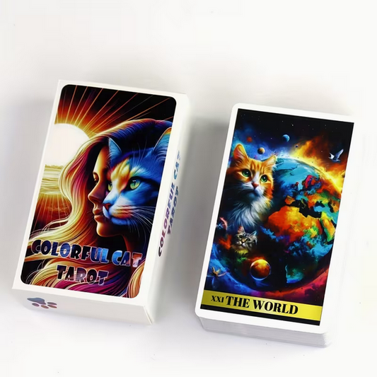 Colorful Cat Tarot Card Deck Kitty Witch Celestial