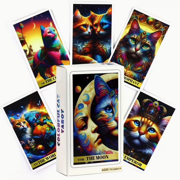 Colorful Cat Tarot Card Deck Kitty Witch Celestial