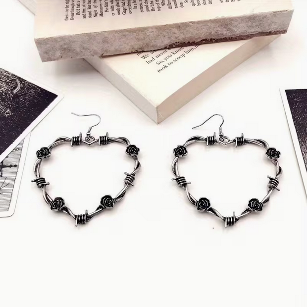 Black Rose Barbed Wire dangle earrings Goth Victorian