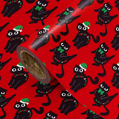 Funny Black Cat Christmas Gift Wrap Wrapping Paper Roll