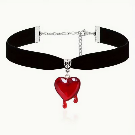 Bleeding Heart Goth Choker Black Velvet