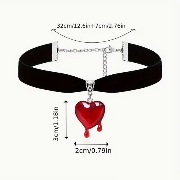 Bleeding Heart Goth Choker Black Velvet