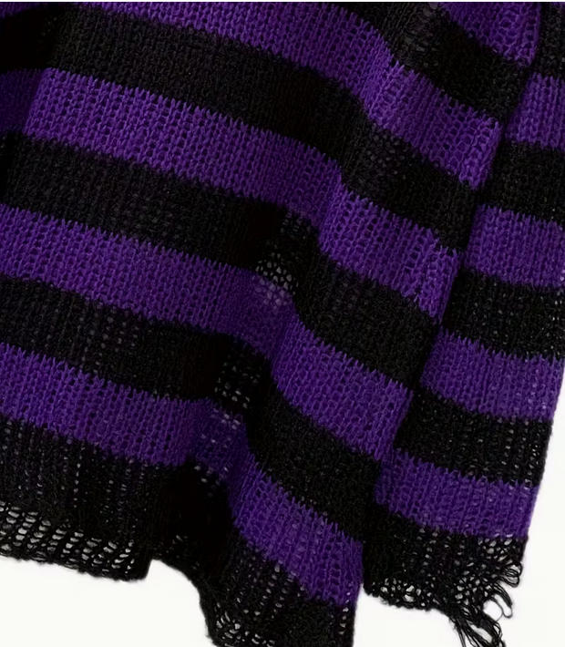 Purple Black Oversized Stripped Ribbed Sweater