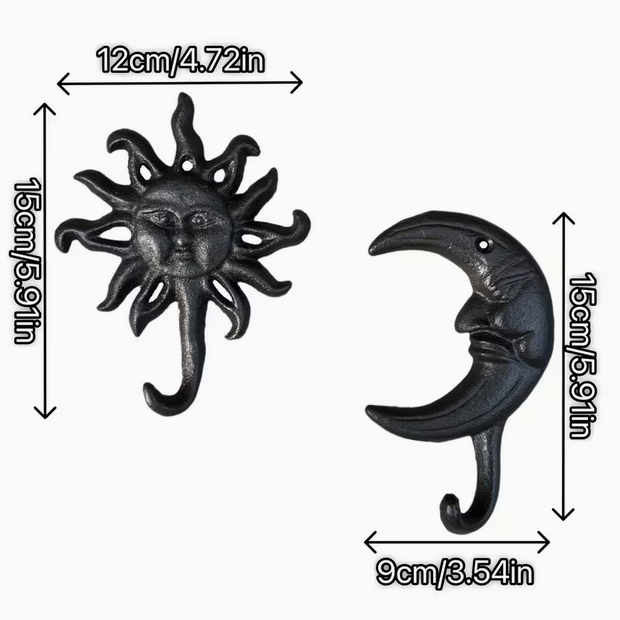 Cast Iron Moon Sun Wall Hanging Hook