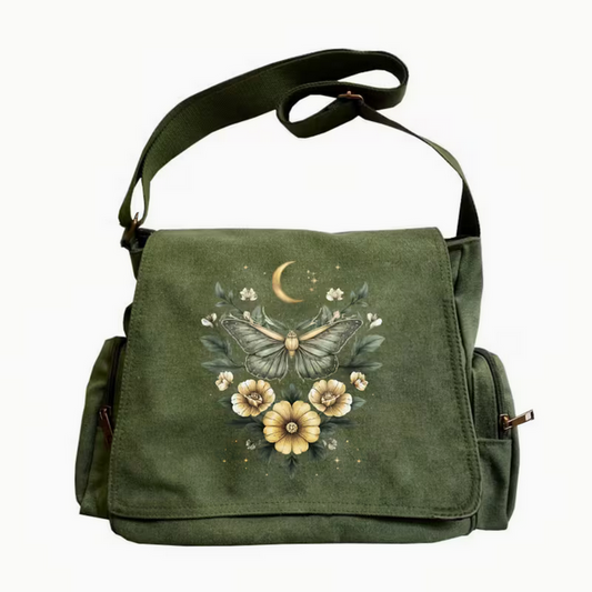 Celestial Moon, Butterfly Floral Large Tote Messager Crossbody Bag