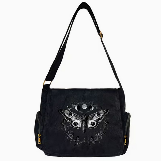 Black Death Moth Large Tote Messager Crossbody Bag