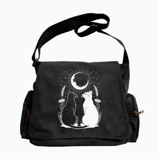 Black & White Cat Large Tote Messager Crossbody Bag