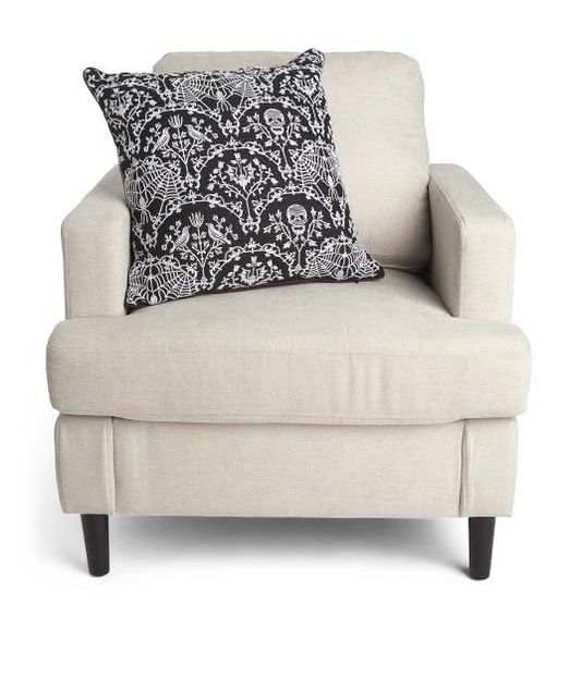 Embroidered Skull, Raven, Spider Web Large Pillow
