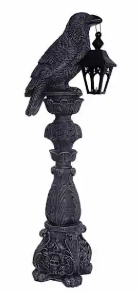 Large LIT Gothic Raven Lamp post Statue