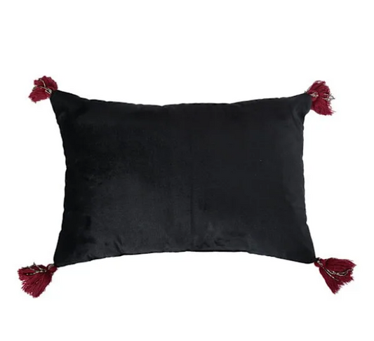 Black Red Velvet Beaded Raven Throw Pillow