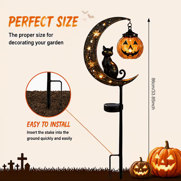 Black Cat Moon and Jack-O-Lantern Garden Stake Ornament