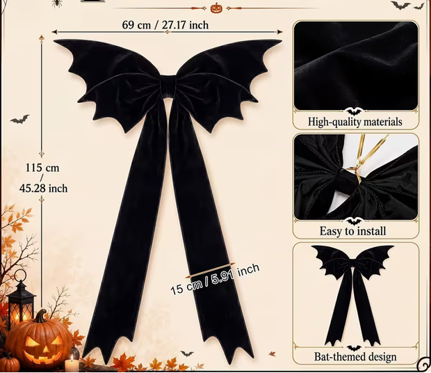 XL Black Bat Wing Bow Halloween Decoration, 27 x 45 Inches