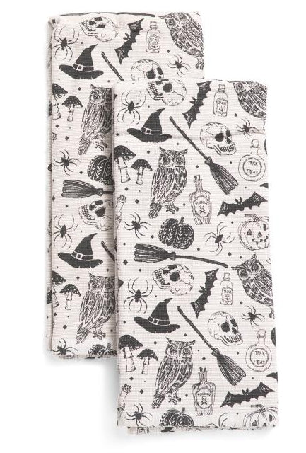 Black Witchy Bat Halloween Fun Halloween Kitchen Towels Set of 2