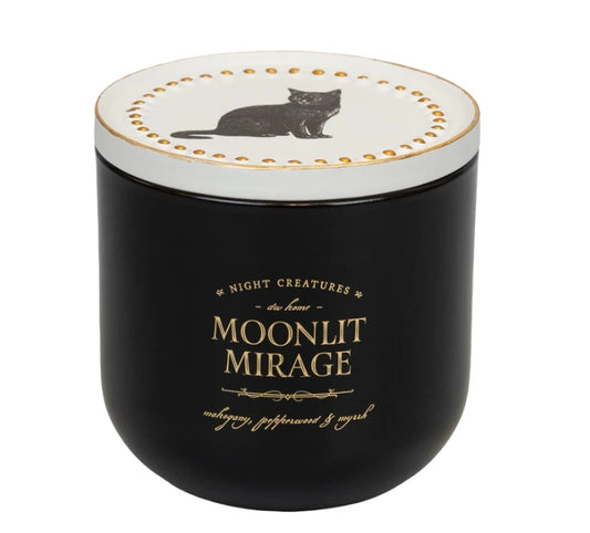 Night Creatures Moonlit Mirage Black Cat Halloween Candle Ceramic