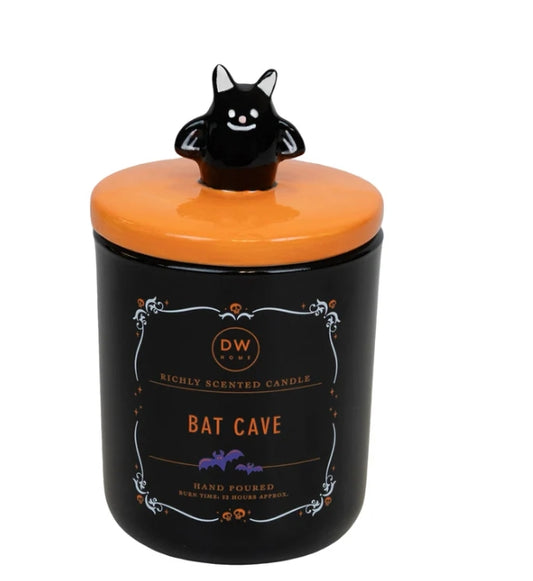 Little Black Bat in a Bat Cave Cute Halloween Candle Ceramic