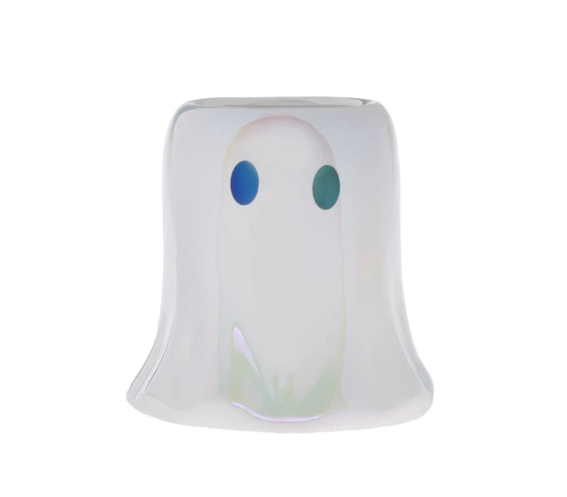 Mini White Iridescent Ghost Candle Pumpkin Spice Ceramic