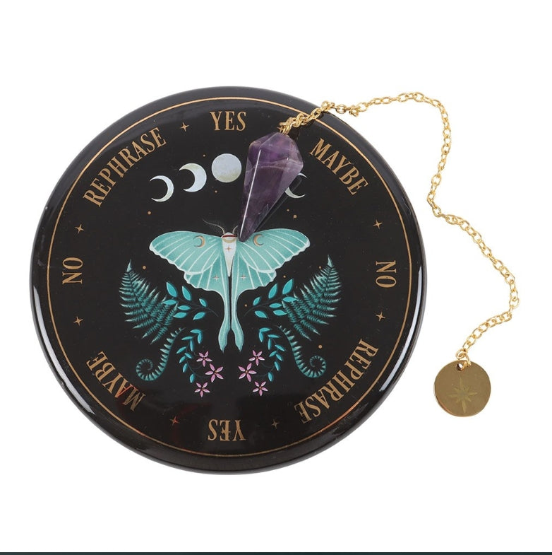 Luna Moth Pendulum Divination Kit Dish and crystal pendant