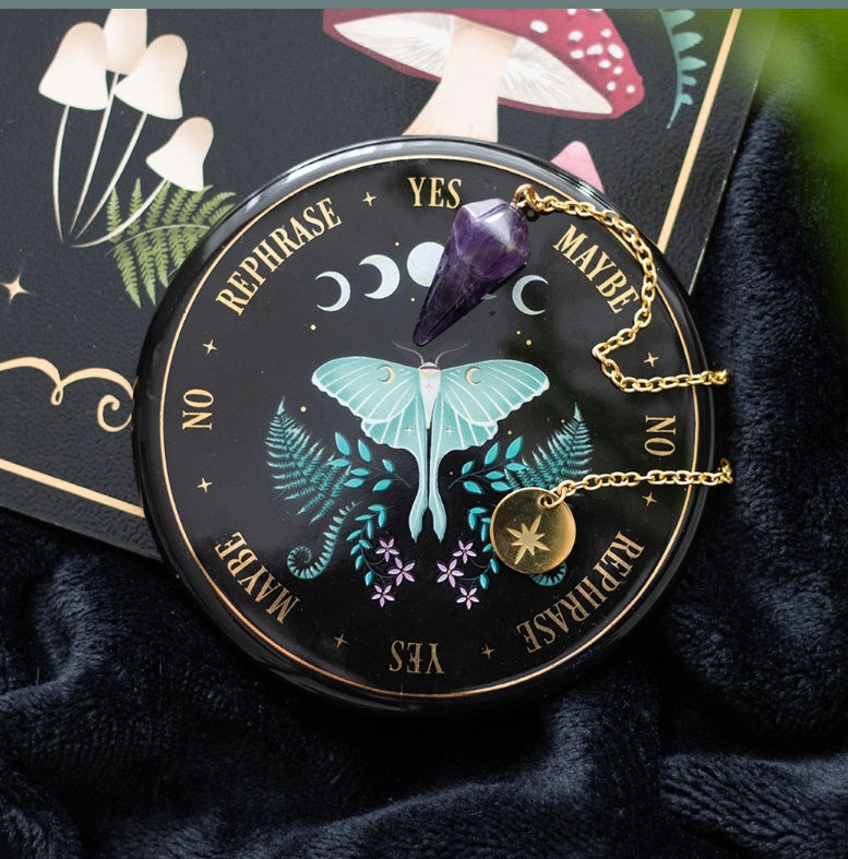 Luna Moth Pendulum Divination Kit Dish and crystal pendant