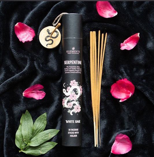 Serpentine Incense Stick Gift Set With Holder White Sage