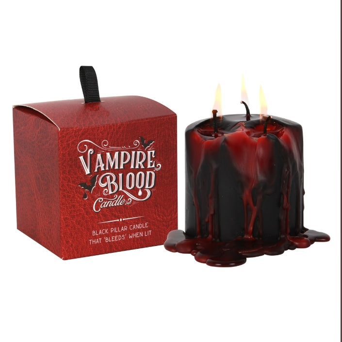 Vampire Blood Pillar Taper Candle Bleeding Wax Black and Red Unscented
