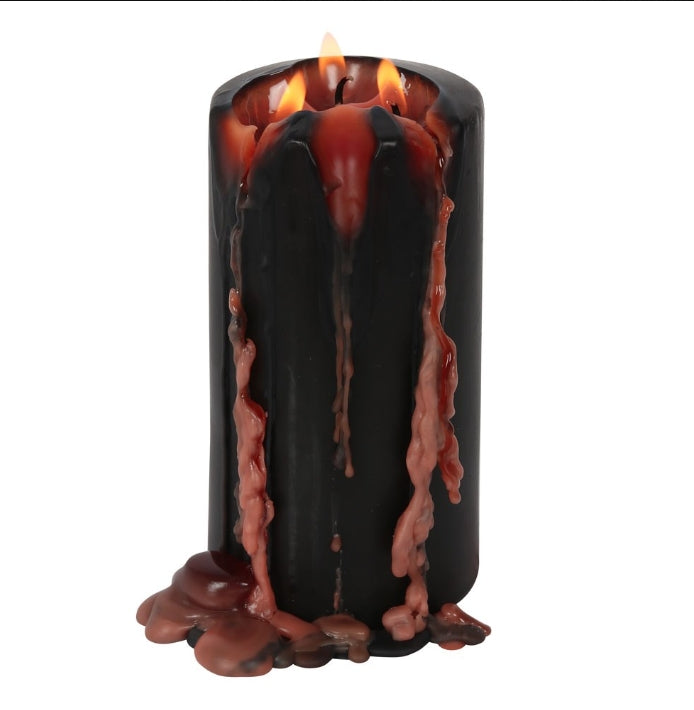 Vampire Blood Pillar Taper Candle Bleeding Wax Black and Red Unscented