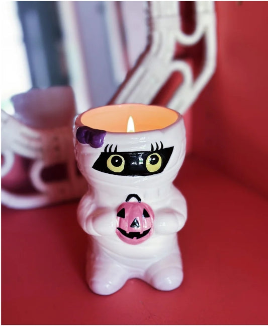 Mummy Girl Treat or Treat Creepy Cute Candle Ceramic