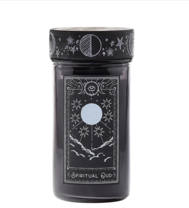Celestial Goth Spiritual Oud Glass Candle Witch Triple Moon