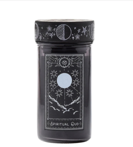 Celestial Goth Spiritual Oud Glass Candle Witch Triple Moon
