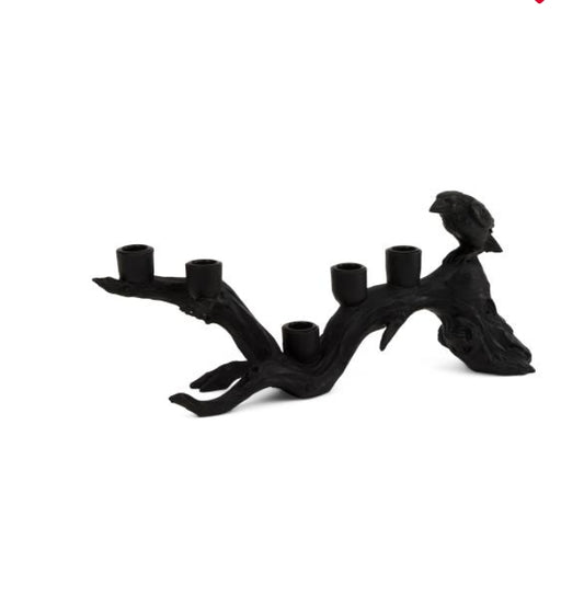 Crow Taper Candle Holder with Branch Statue Figurine Raven