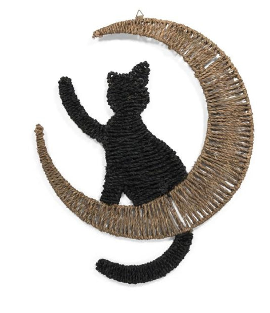 Large Halloween Black Cat on Moon Celestial Wall Hanging
