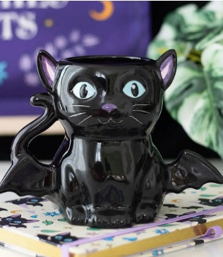 Cute and Creepy Gothic Black Bat Cat Halloween Mug