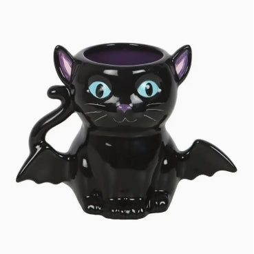 Cute and Creepy Gothic Black Bat Cat Halloween Mug