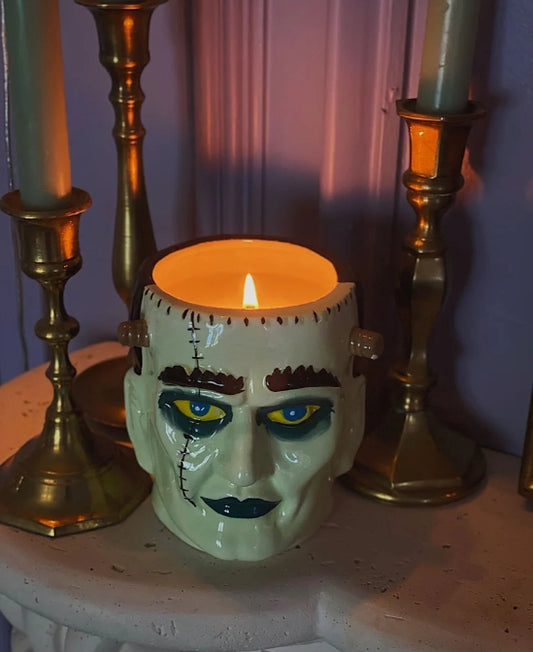 Frankenstein Head Ceramic Candle