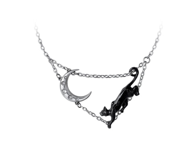 Black Cat and Moon Minnaloushe Pendant Necklace