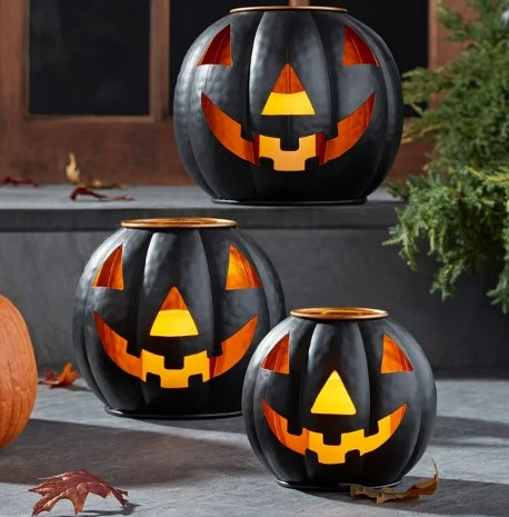 Lit Black Jack-o-Lanterns Pumpkins