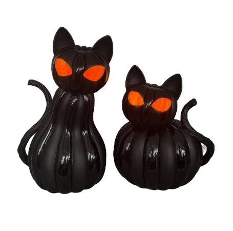 Lit Pumpkin Black Cat Jack-o-Lanterns
