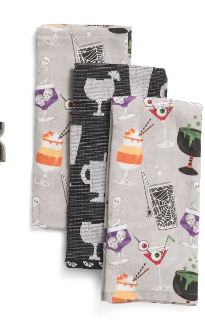 Creepy Cute Cocktails Kitchen Towels Set of 3 Halloween Barware Kitchenware
